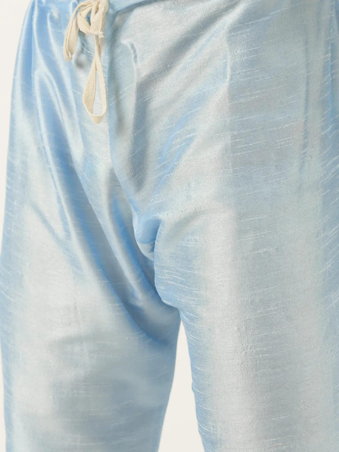 Men's Silk Blend Skyblue Kurta Pyjama & Royalblue Nehrujacket Combo - Sojanya