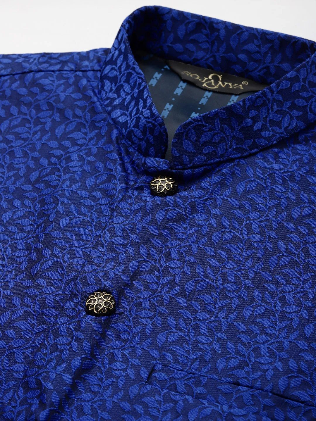 Men's Silk Blend Skyblue Kurta Pyjama & Royalblue Nehrujacket Combo - Sojanya