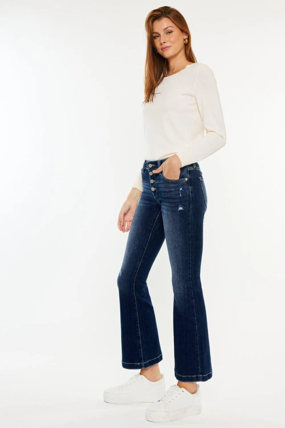 Mid Rise Button Fly Flare Jeans