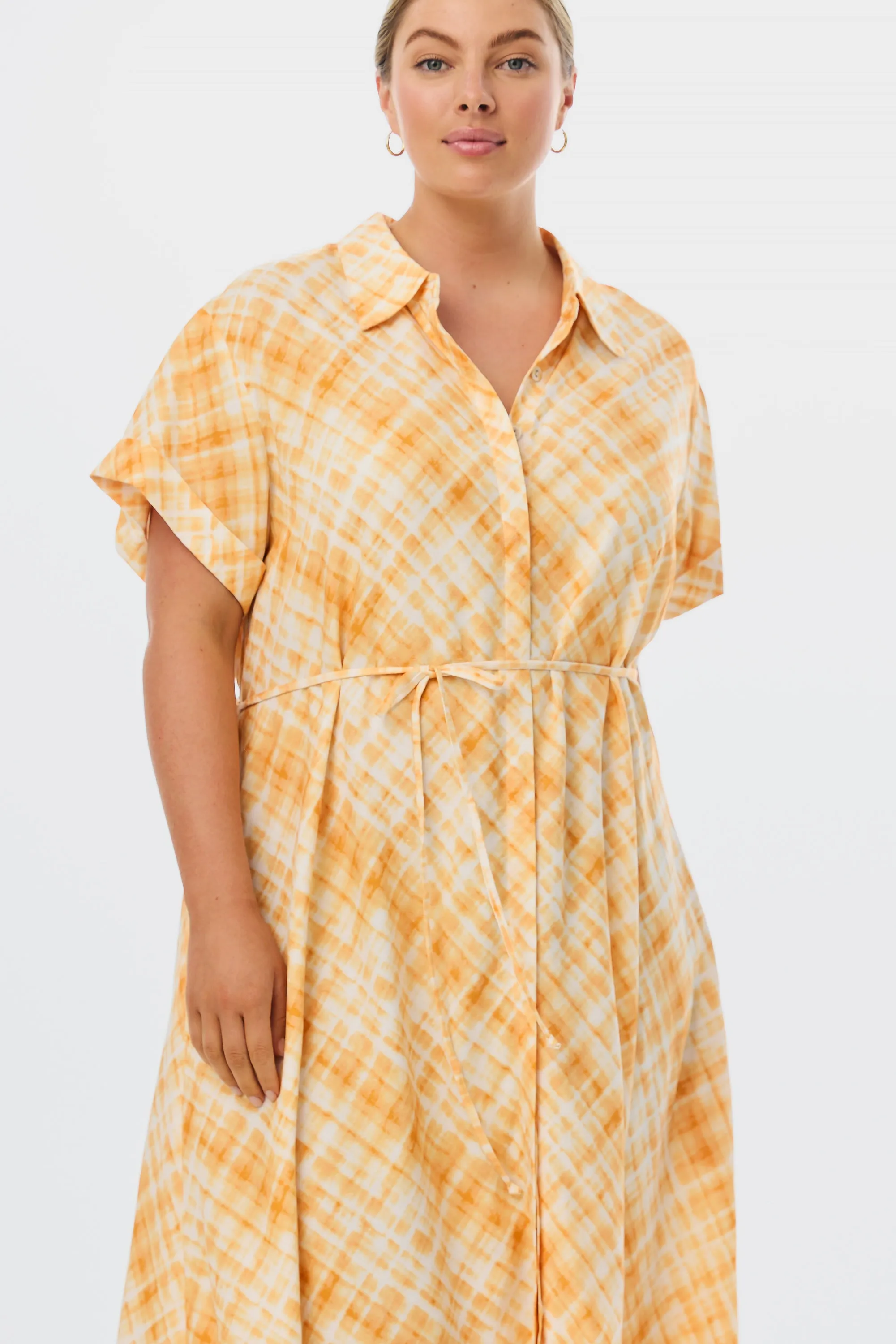 Midi Shirt Dress - Tangerine Check