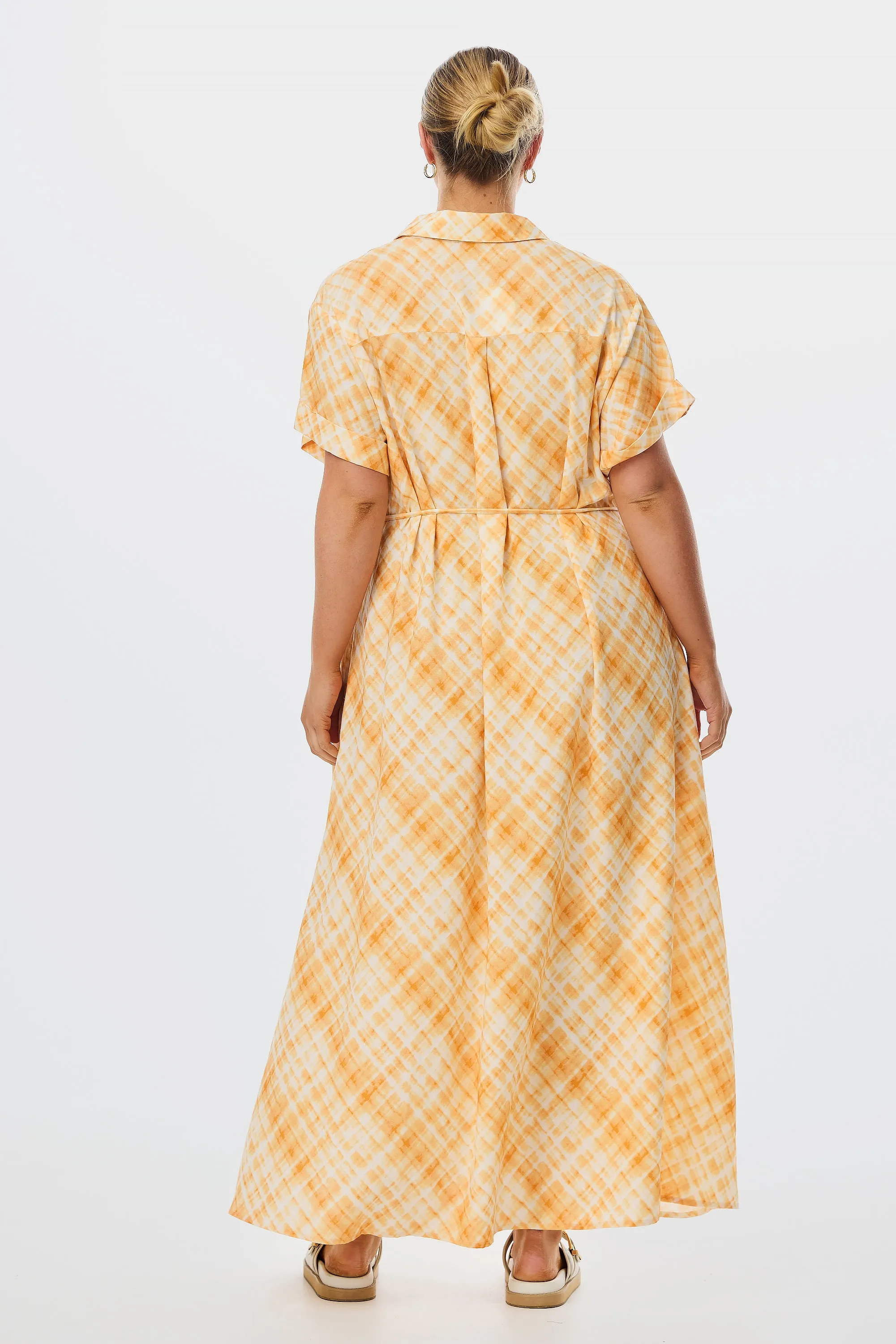Midi Shirt Dress - Tangerine Check
