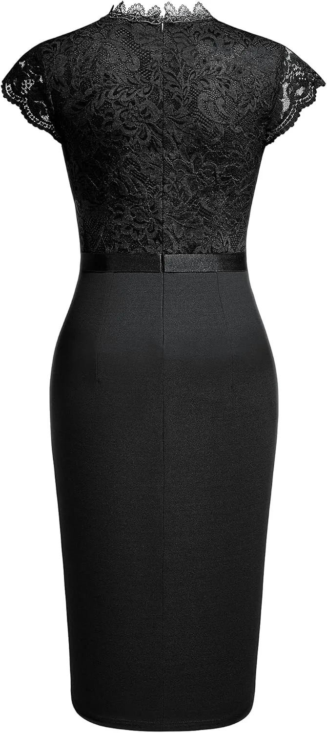 Miusol Women's Retro Floral Lace Ruffle Style Cocktail Mini Dress