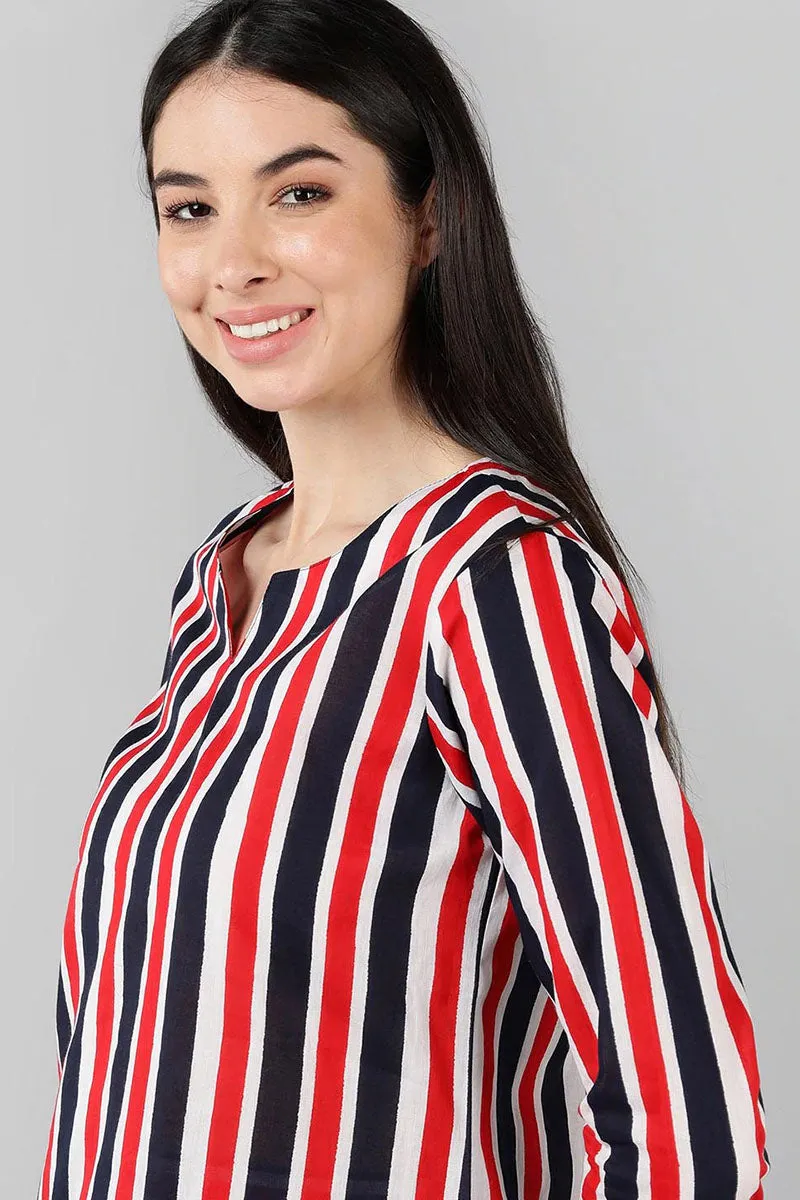 Multi Colour Cotton Striped Night Suit