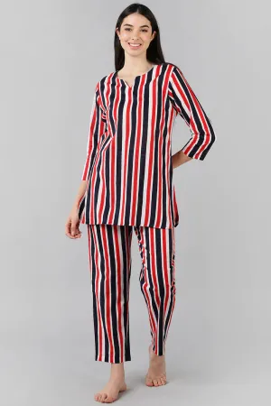 Multi Colour Cotton Striped Night Suit