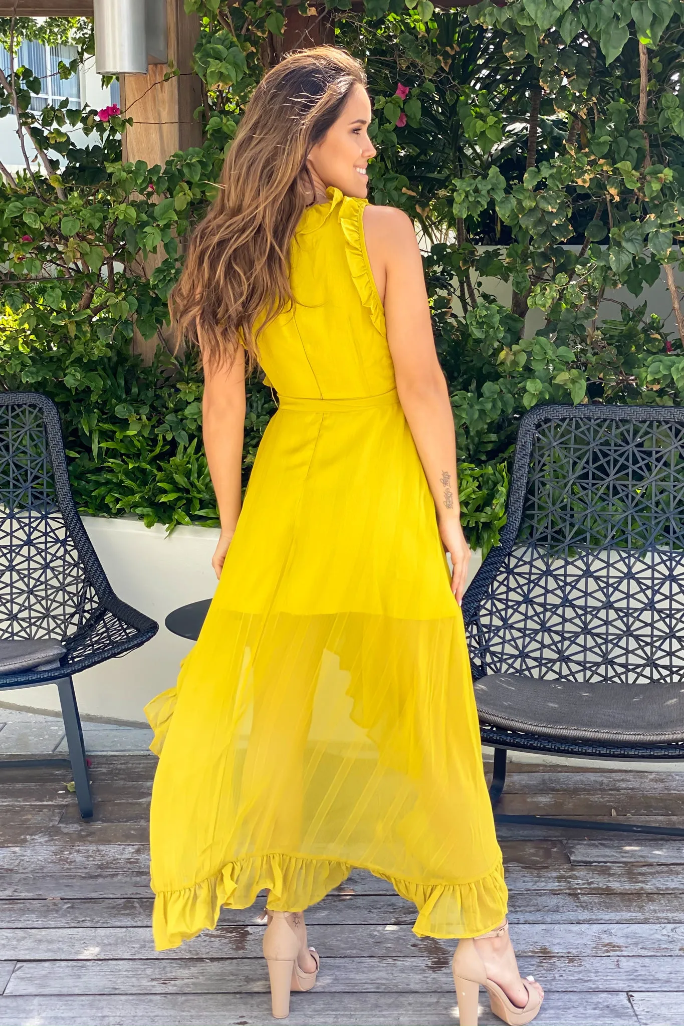 Mustard High Low Dress with Ruffles