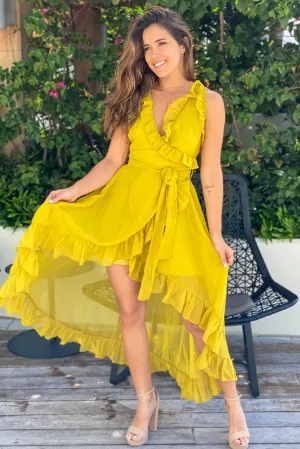 Mustard High Low Dress with Ruffles