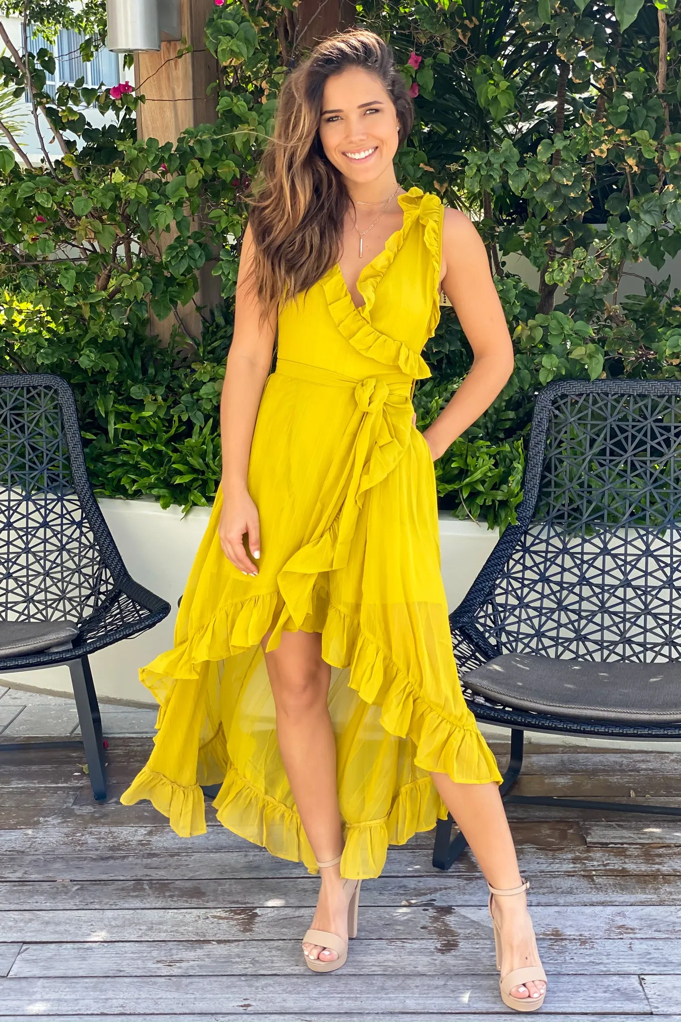 Mustard High Low Dress with Ruffles