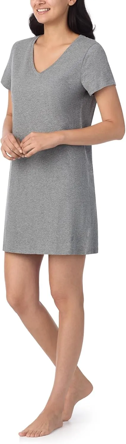 Nautica Womens Sleep Shirt Dress - Cotton Knit Jersey V-Neck Pajama Top - Lightweight & Breathable Sleepwear Loungewear