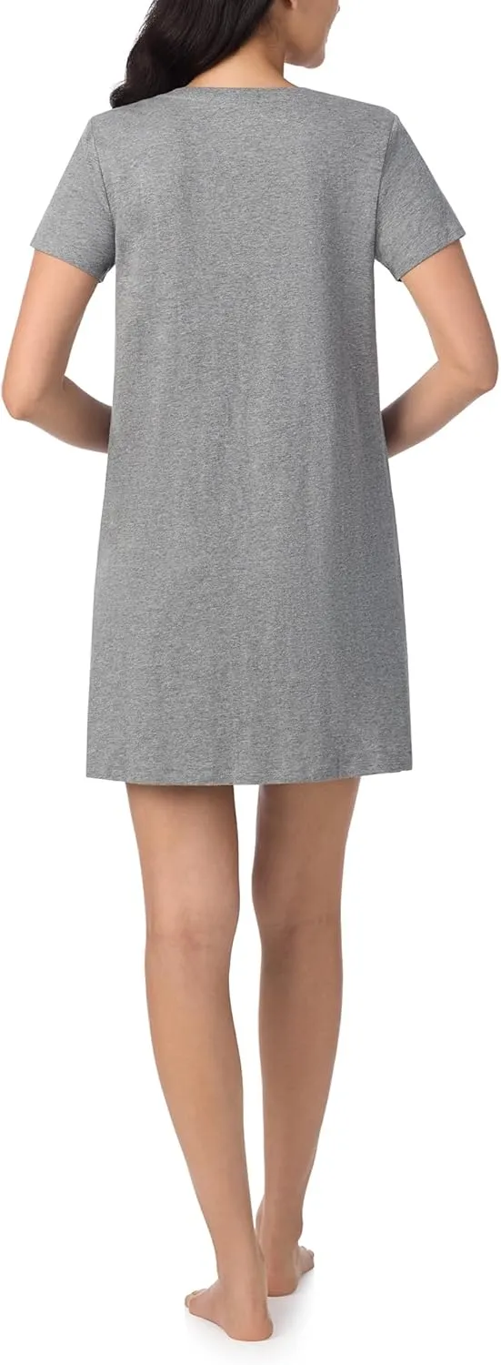 Nautica Womens Sleep Shirt Dress - Cotton Knit Jersey V-Neck Pajama Top - Lightweight & Breathable Sleepwear Loungewear