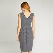 Navy and White Striped Pleat Dress