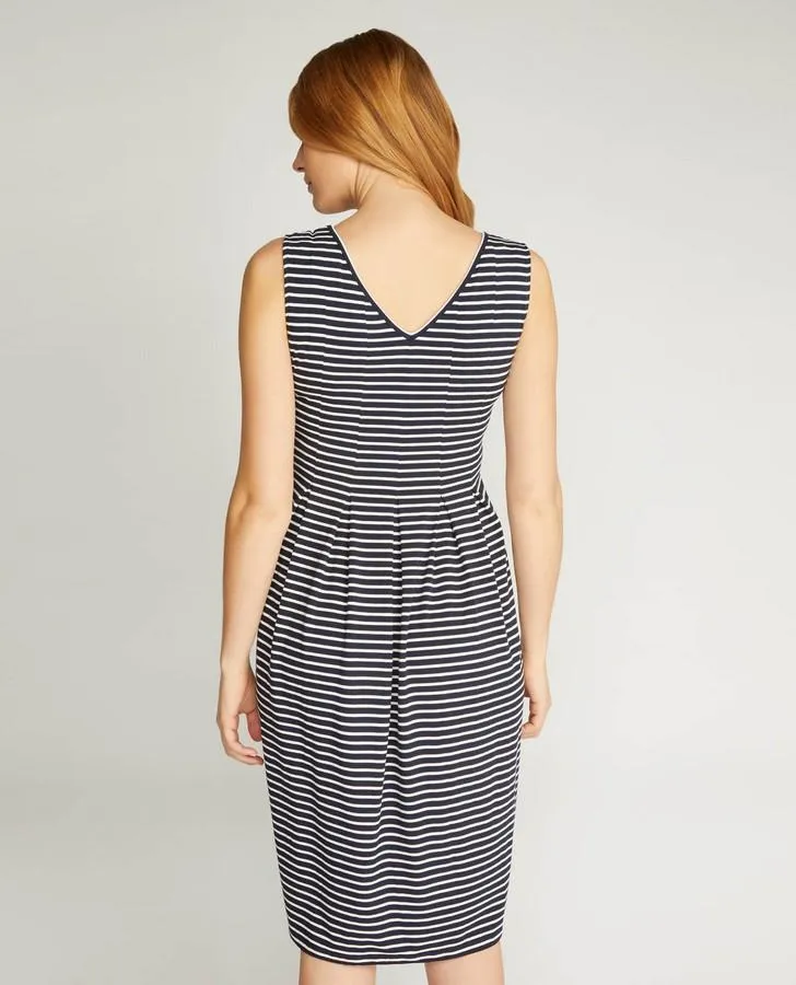 Navy and White Striped Pleat Dress