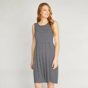 Navy and White Striped Pleat Dress