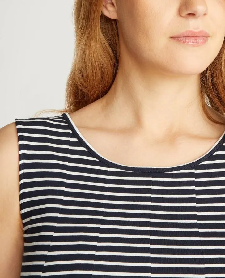 Navy and White Striped Pleat Dress