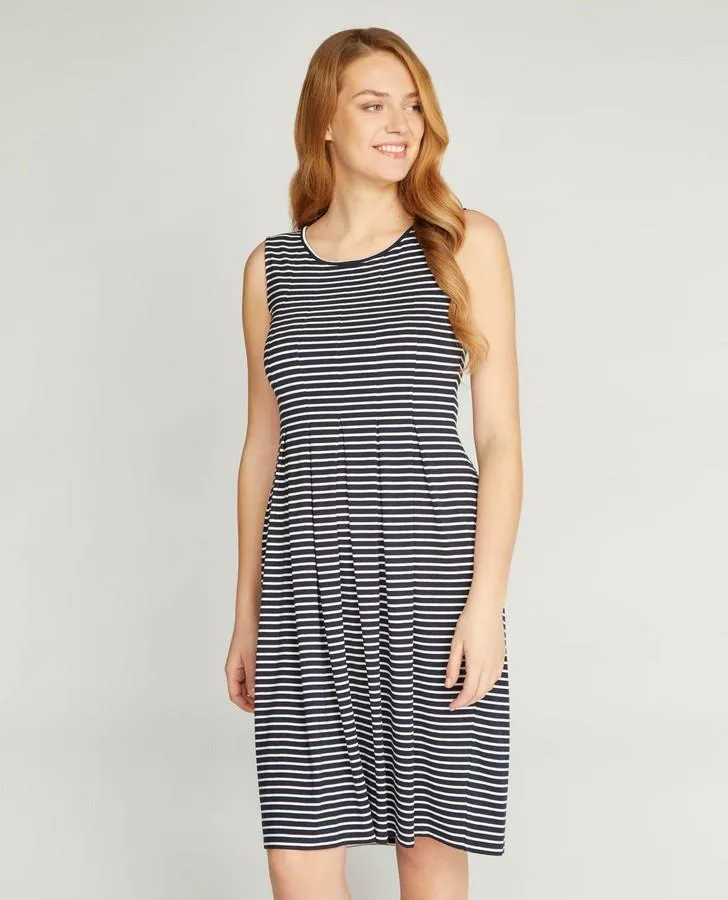 Navy and White Striped Pleat Dress