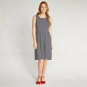 Navy and White Striped Pleat Dress
