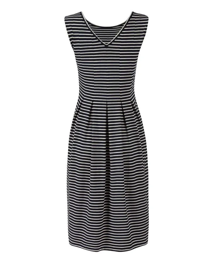 Navy and White Striped Pleat Dress