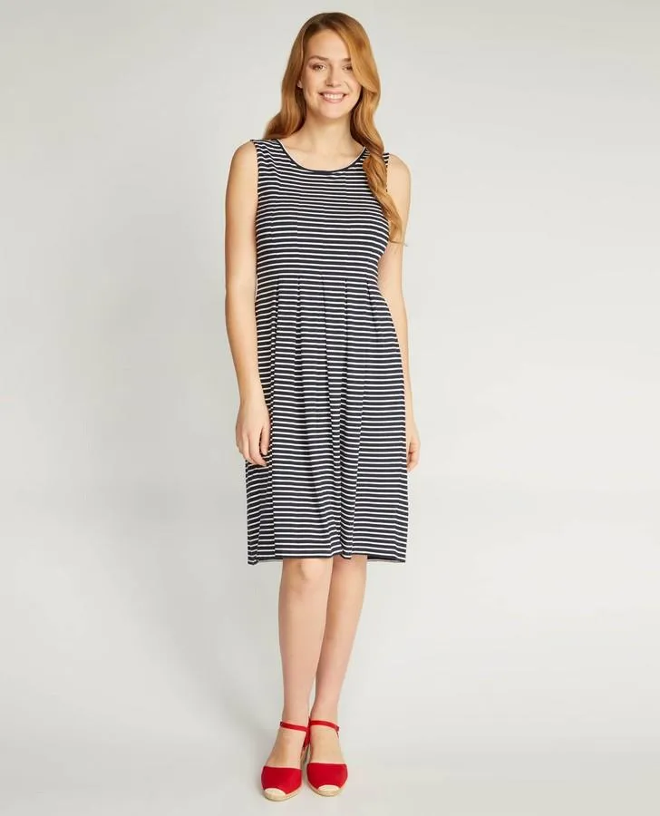 Navy and White Striped Pleat Dress