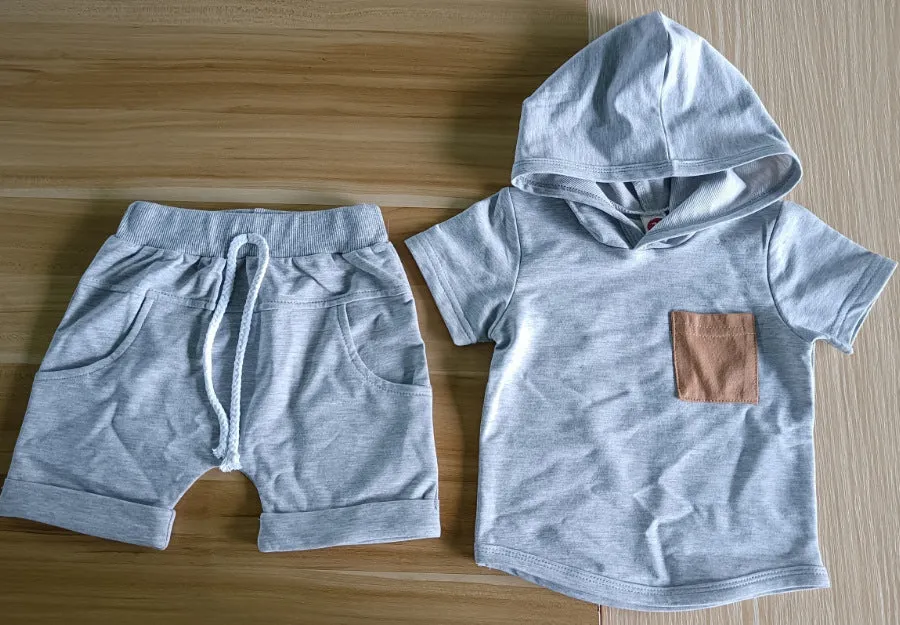 New Boy Hooded Short-sleeved Shorts Two-piece Set