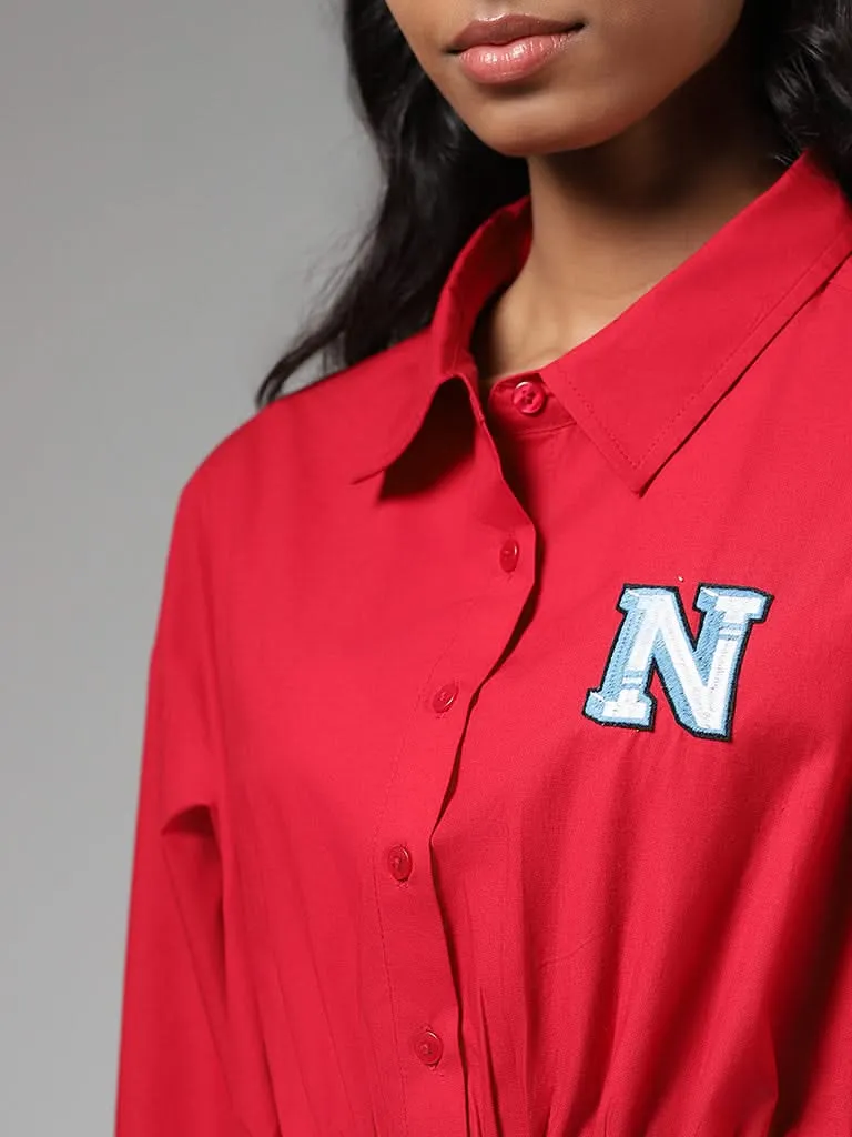 Nuon Red Elastic Hem Crop Shirt