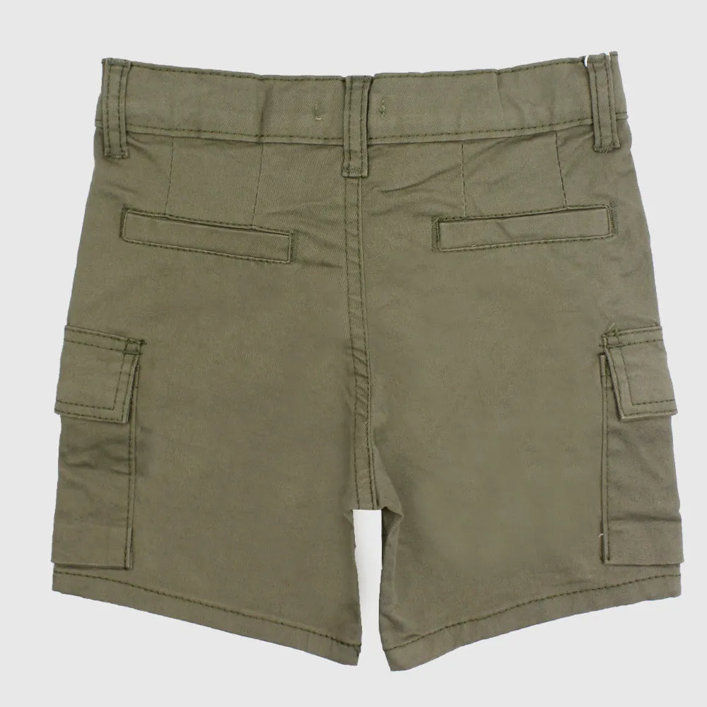 Olive Green Gabardine Shorts