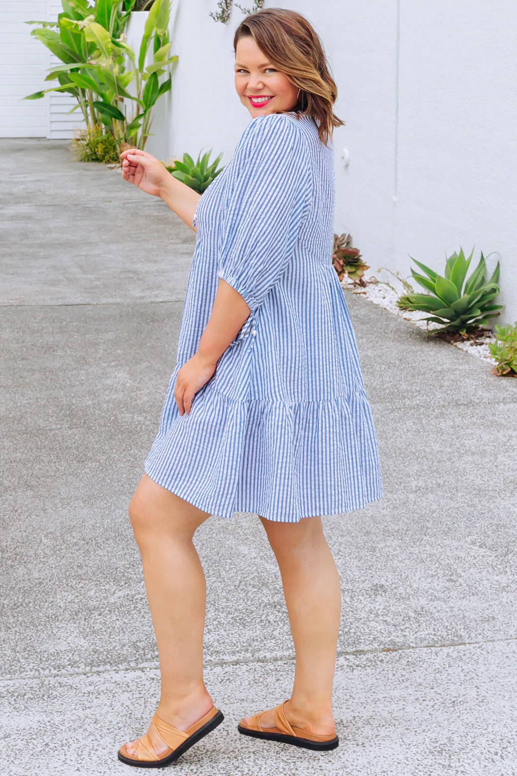 Paige Dress Mid Blue Stripe