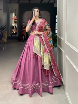 Peach Color Plain With Gotta Patti Cotton Lehenga Choli