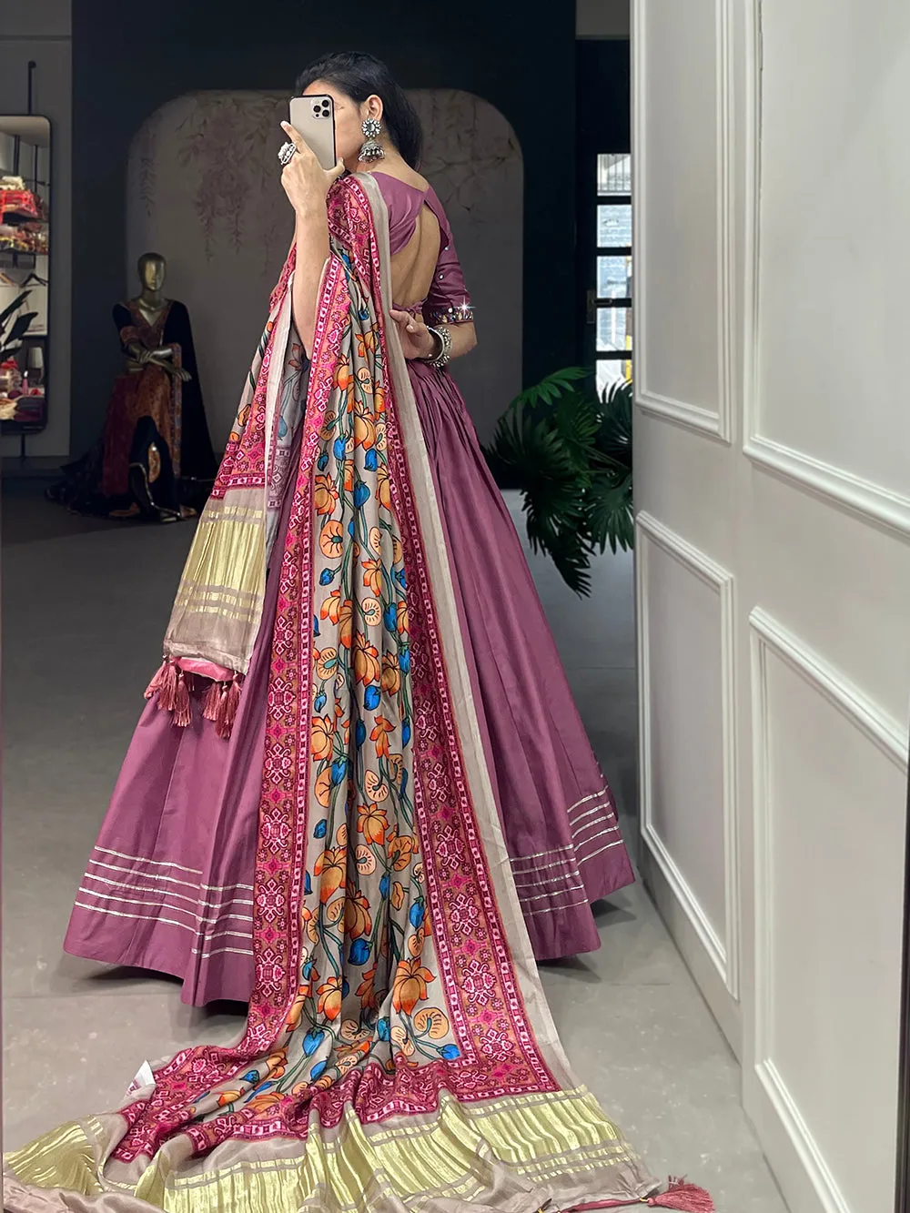 Peach Color Plain With Gotta Patti Cotton Lehenga Choli