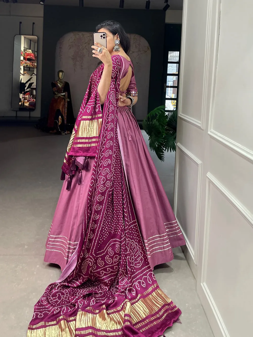 Peach Color Plain With Gotta Patti Cotton Lehenga Choli
