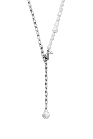 Pearl & Chain Connection Necklace Silver