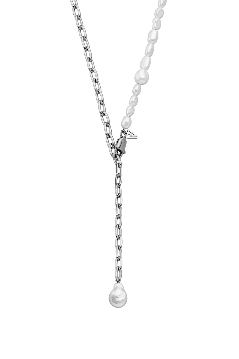 Pearl & Chain Connection Necklace Silver