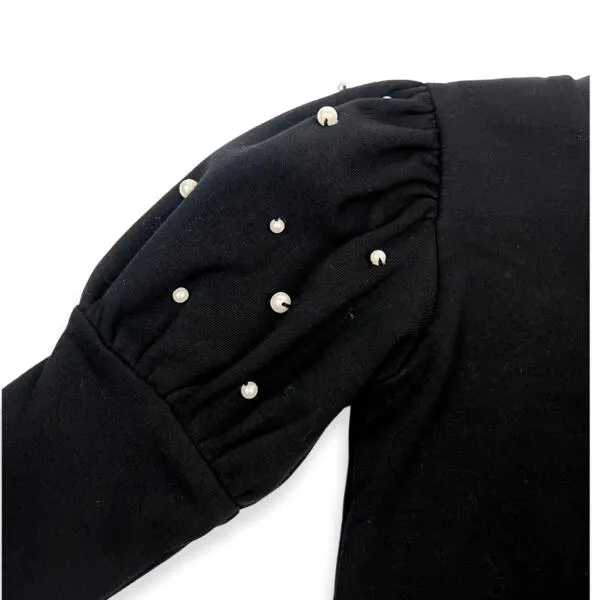 Pearl Stud Puff Slv Top - Black