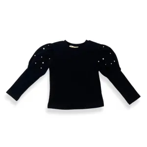 Pearl Stud Puff Slv Top - Black