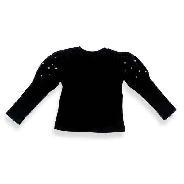 Pearl Stud Puff Slv Top - Black