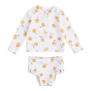Petit Lem Long Sleeve Rashguard Set with Swim Diaper in Lemons Print