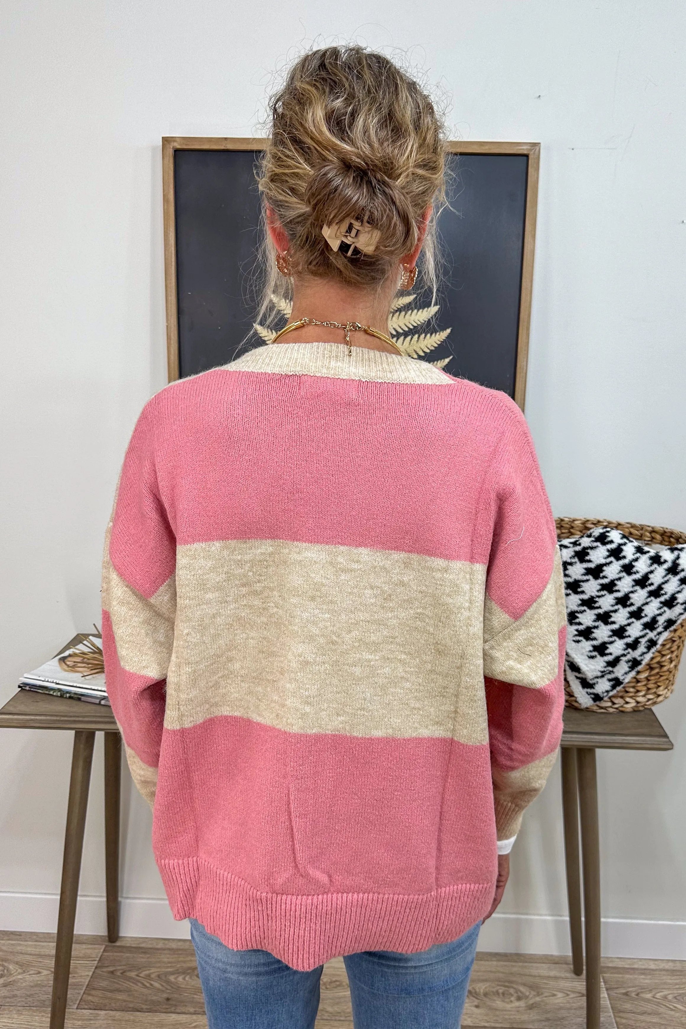 Pink & Tan Stripe Cardigan