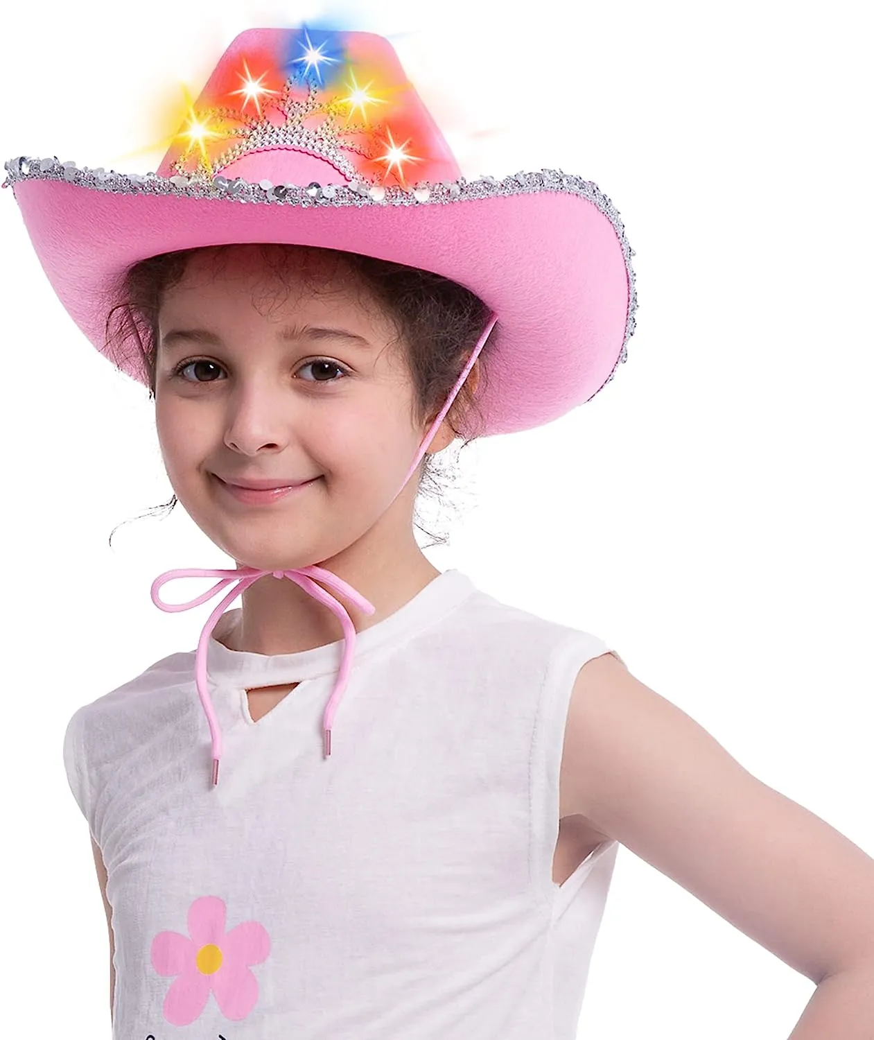 Pink Cowboy Hat With Bling Bling And Light