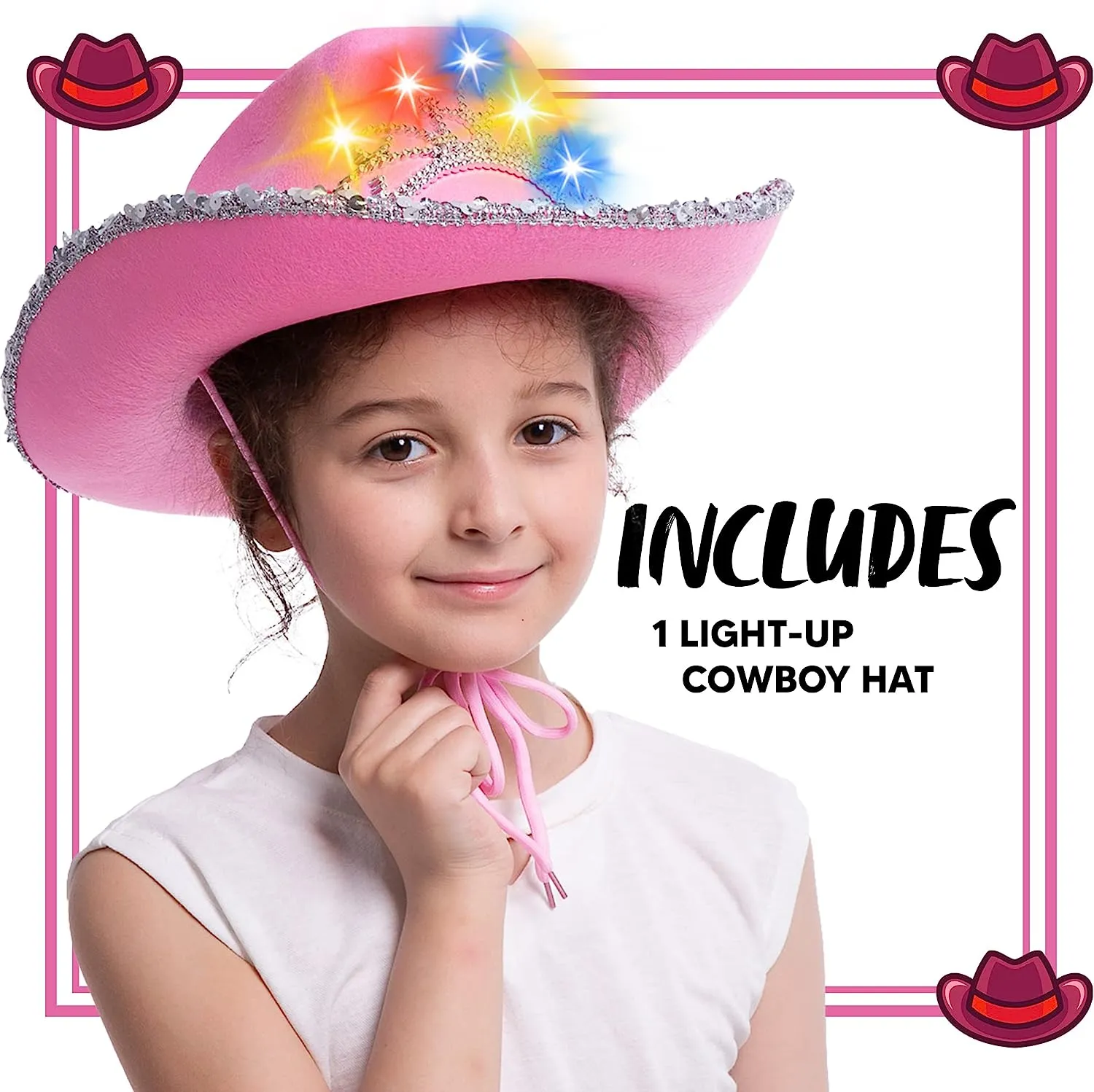 Pink Cowboy Hat With Bling Bling And Light