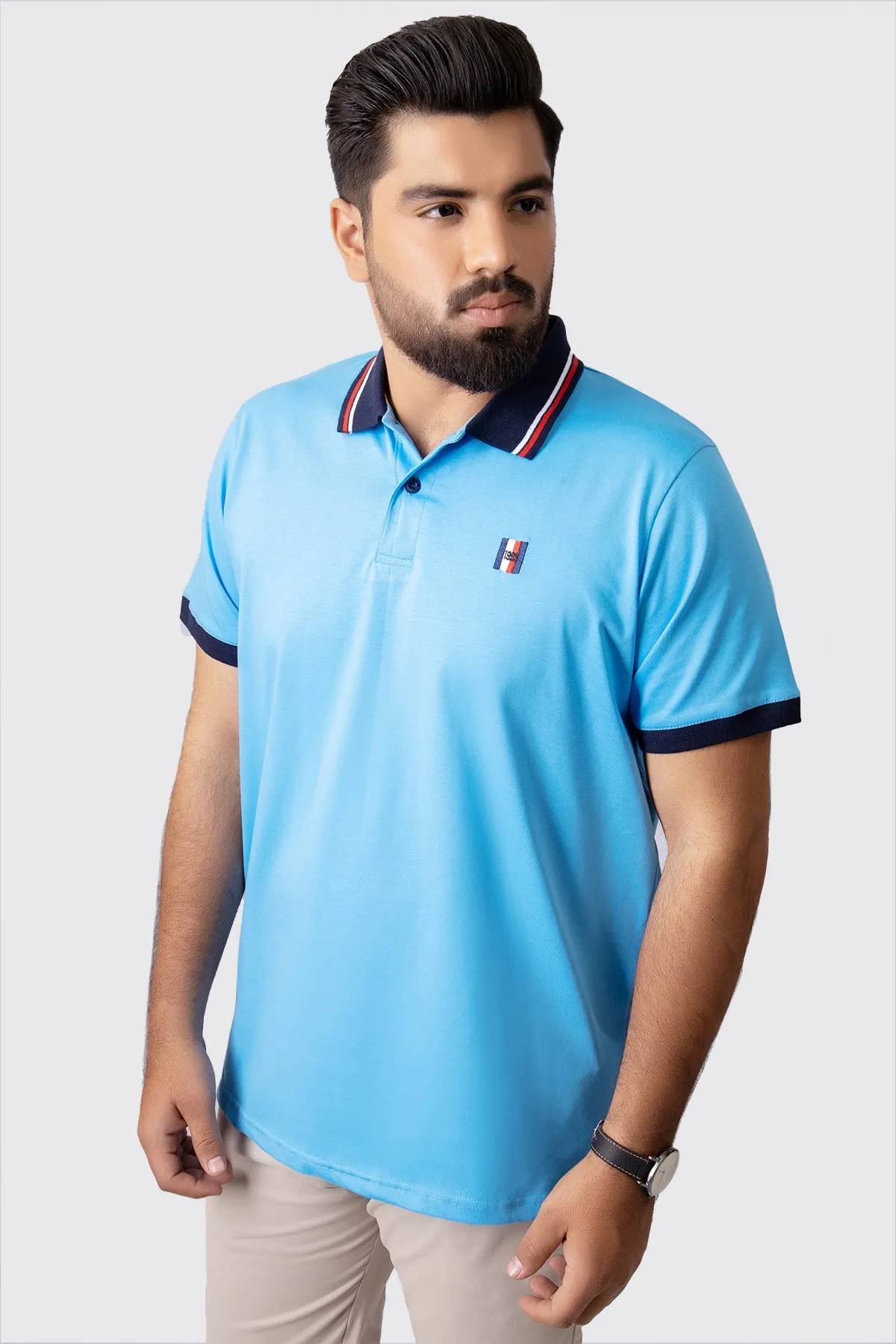 Polo Blue Contrast Tipped Collar Polo Shirt (Plus Size) - A23 - MP0215P