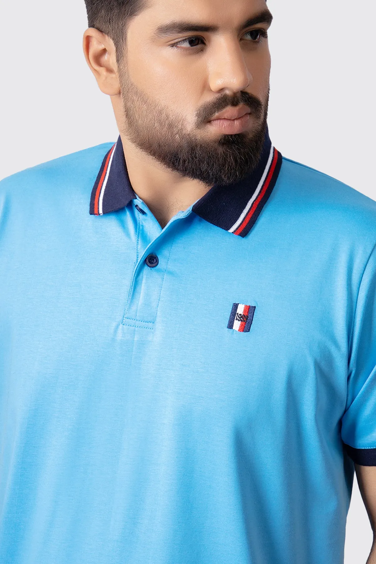 Polo Blue Contrast Tipped Collar Polo Shirt (Plus Size) - A23 - MP0215P
