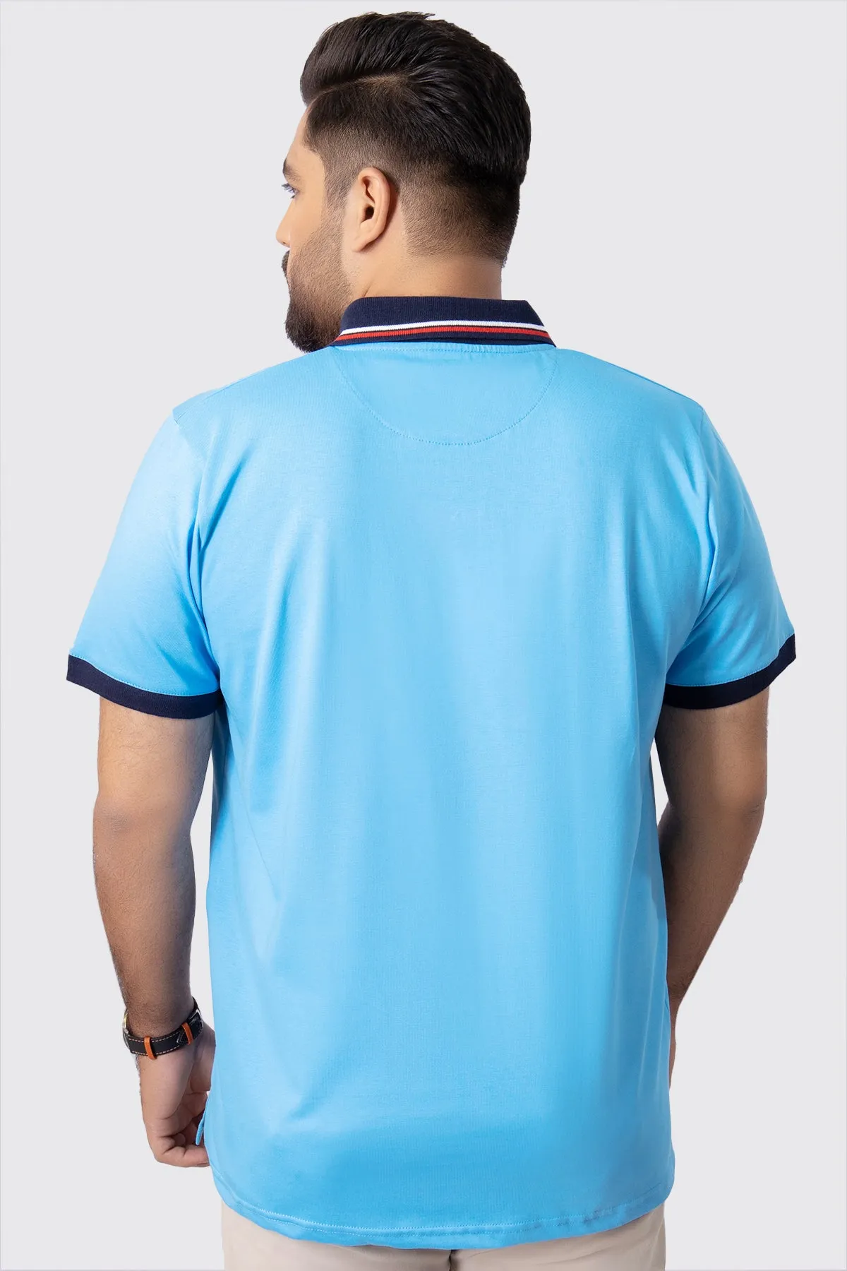 Polo Blue Contrast Tipped Collar Polo Shirt (Plus Size) - A23 - MP0215P