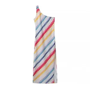 Pre Order:  Rainbow Stripe Diagonal Shoulder Dress