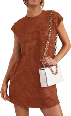 PRETTYGARDEN Women's Summer Short T Shirt Dress Cap Sleeve Crew Neck Casual Loose Basic Mini Dresses