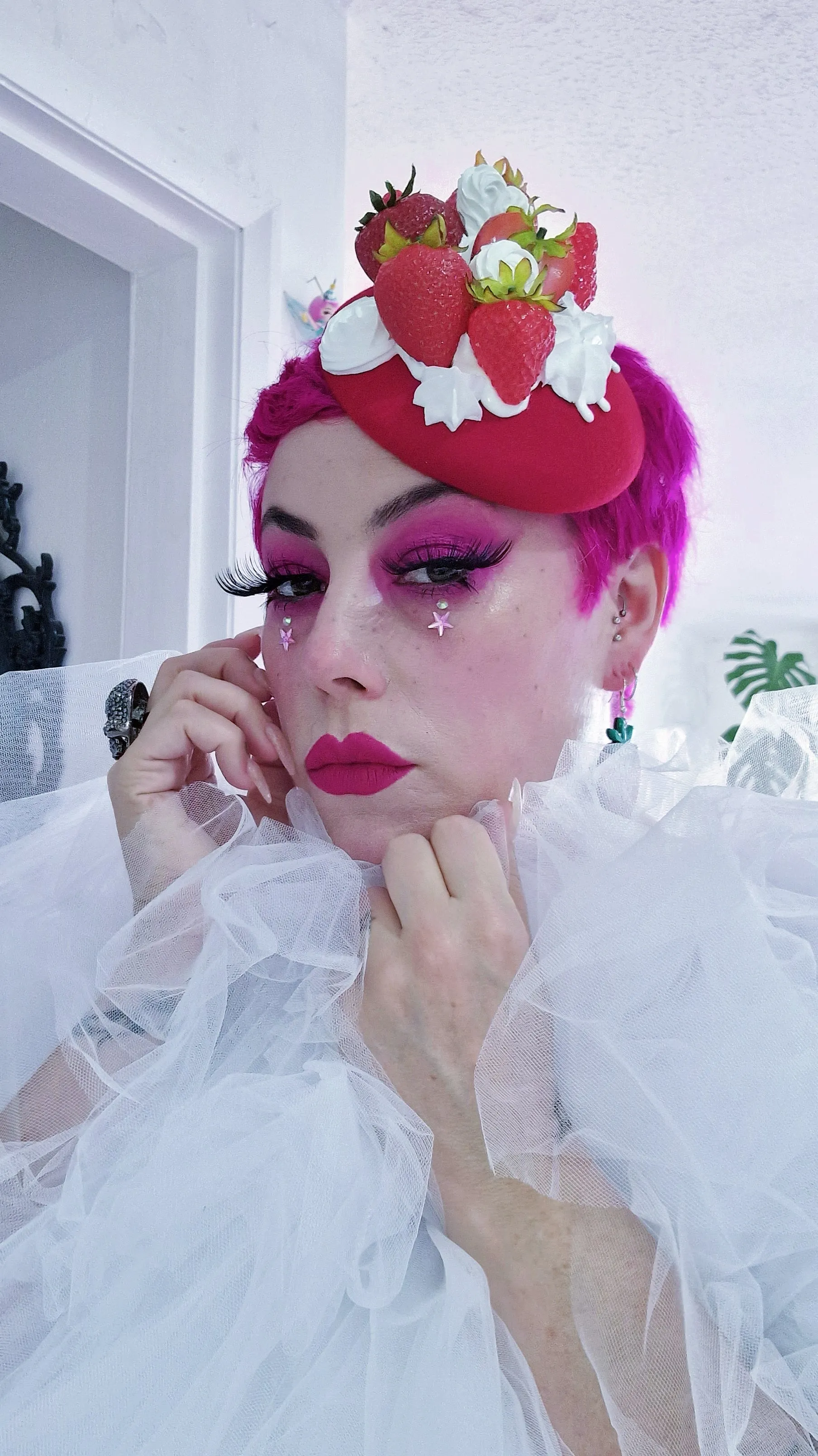 "Fragaria'" Strawberries & Cream Food Fascinator Hat
