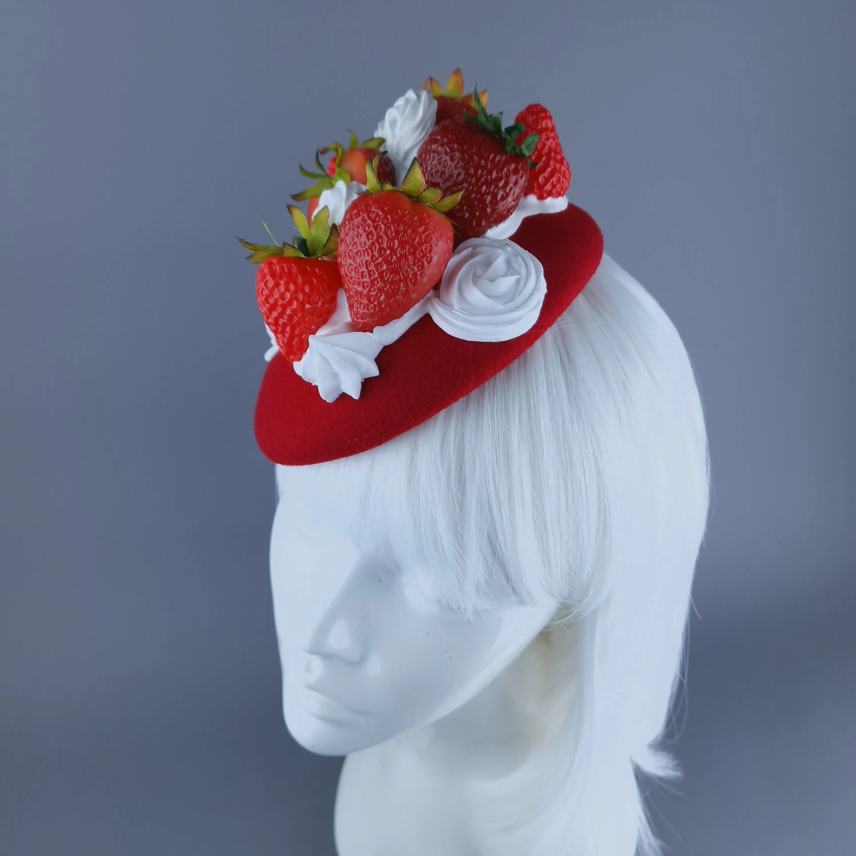"Fragaria'" Strawberries & Cream Food Fascinator Hat