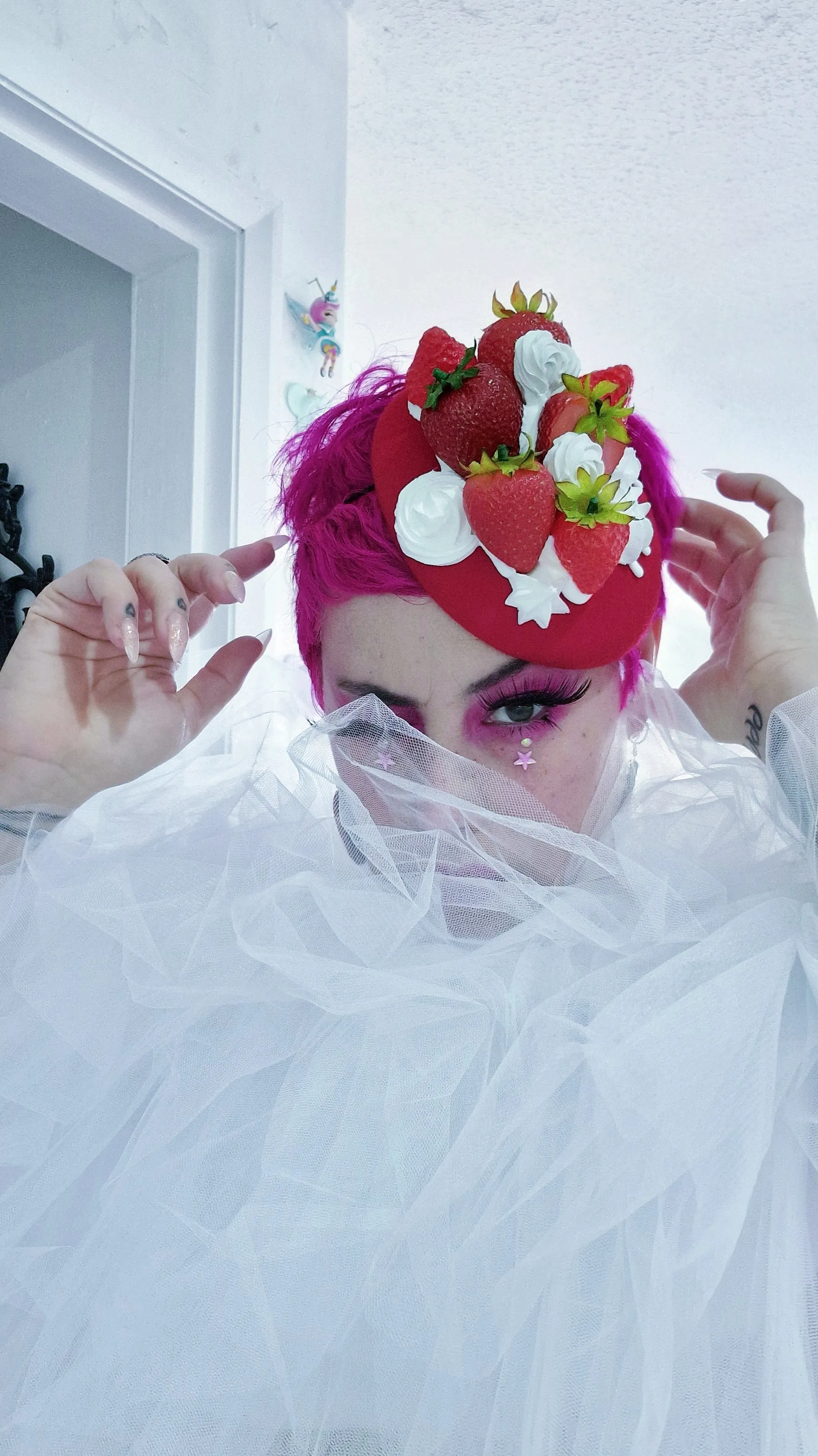 "Fragaria'" Strawberries & Cream Food Fascinator Hat