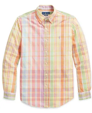 Ralph Lauren Orange Button Down Plaid Long Sleeve Shirt, XL