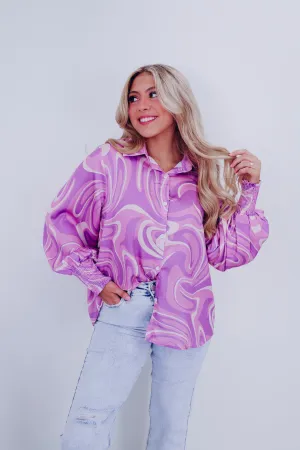 Retro Revived Button Up Blouse - Purple