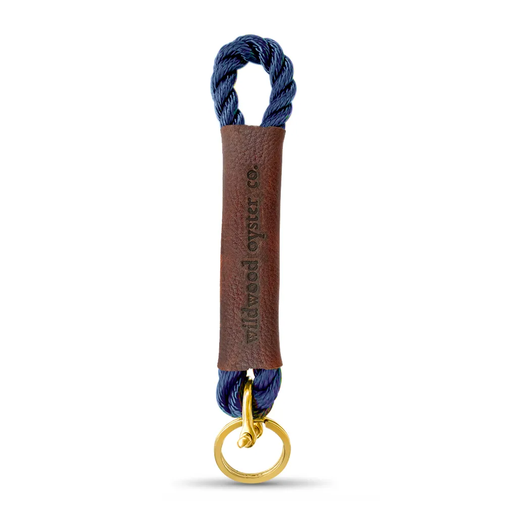 Rope   Leather Keychain in New England Navy