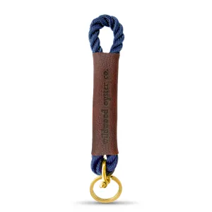 Rope   Leather Keychain in New England Navy