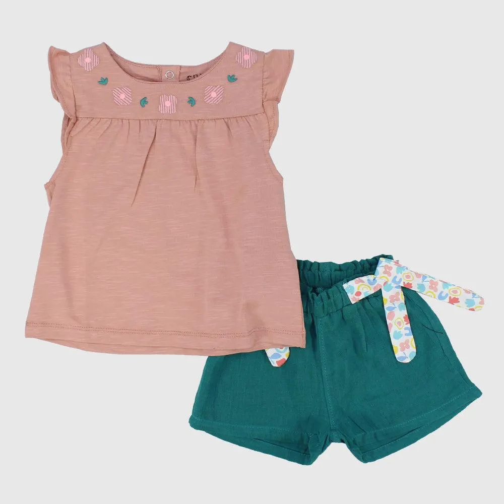 Ruffled Shoulders 2-Piece Outfit Set